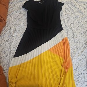 Karl Lagerfeld Black and Yellow Colorblock Midi Dress